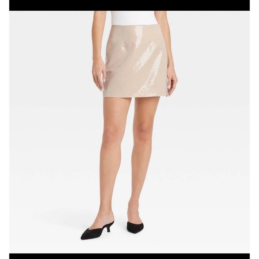 A New Day Women's Sequin Party Mini Skirt - Tan 8 NWT